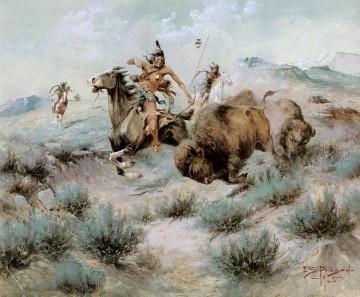 Edgar Samuel Paxson xx La Chasse aux bisons Far West Peinture à l'huile